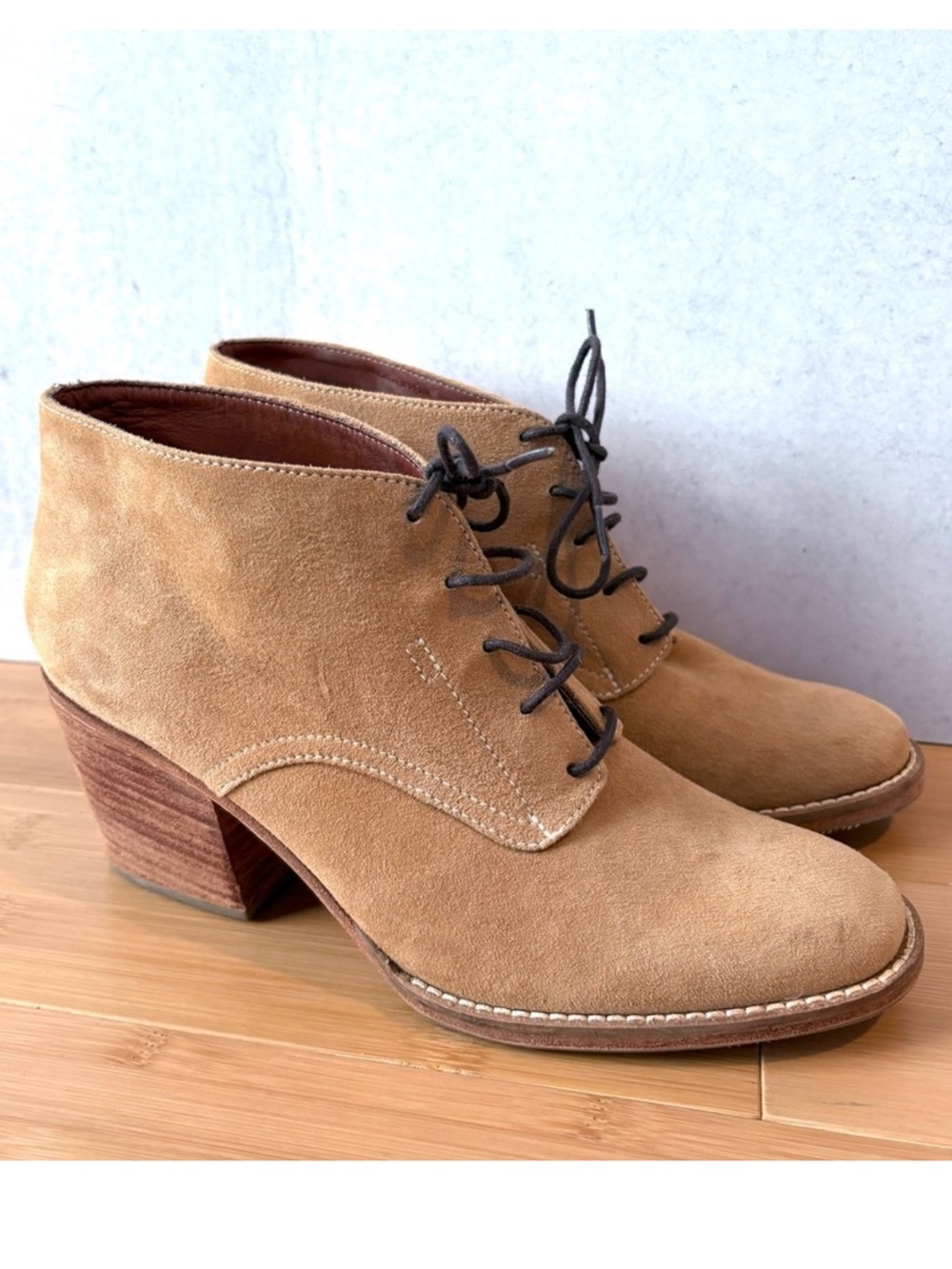 ~RACHEL COMEY~ Ibex Lace Up Booties Boots Suede Tan Size 37 US 7